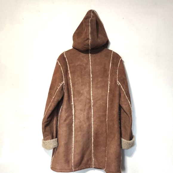 Vintage 80's/90's Esprit Faux Suede Sherpa Lined w/Hood Coat Large - Picture 6 of 12